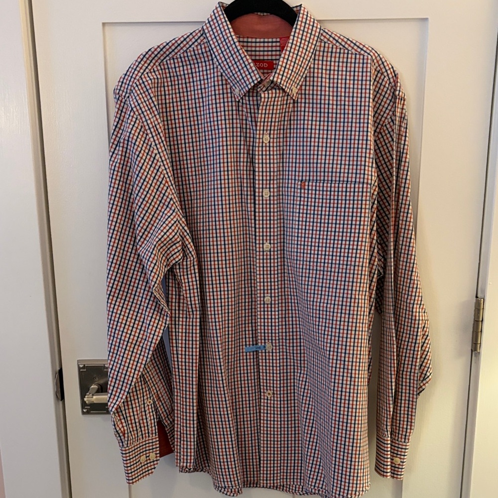 Izod 100% Cotton Red & Navy Paid Button Down Shirt